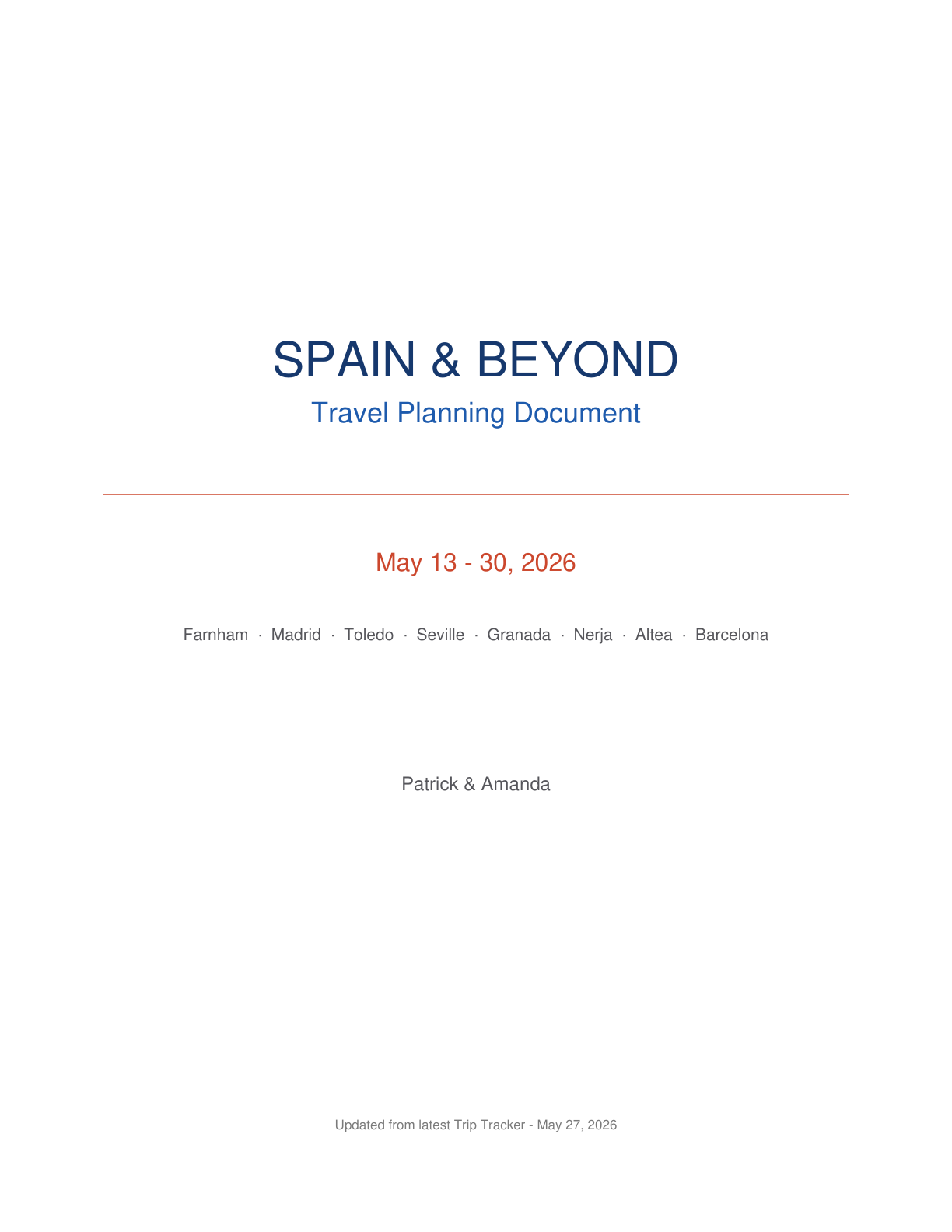 Spain 2026 Travel Planner page 1